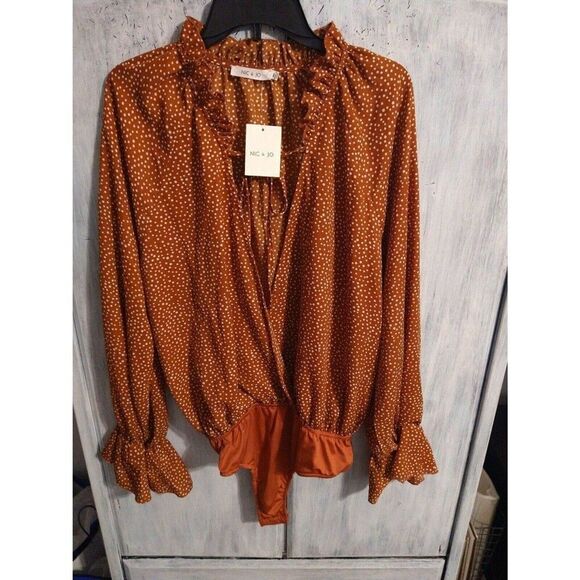Nic & Jo mustard ruffled puff sleeve 3x bodysuit Boho Peasant Vintage Nwt - Picture 1 of 8